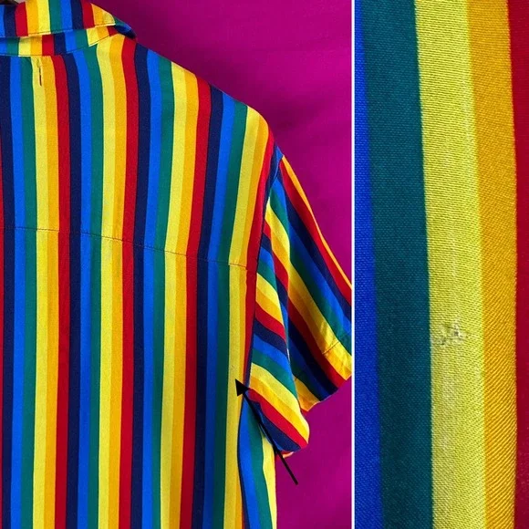 A.LAB Rainbow Striped Button Up Short Sleeve Shirt XS Gay Pride Colorful Kidcore - Picture 8 of 17